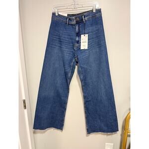 New Zara The Marine Straight Wide Leg Jeans High Rise Size 12